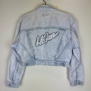 Vintage LA Gear Denim Jean Jacket Light Blue Embroidered Star Patch Women Size L
